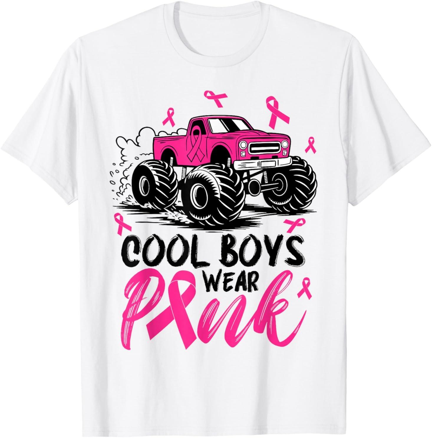Monster Truck Cool Boys Wear Pink Breast Cancer Awareness T-Shirt Mens Womens Tees Top L