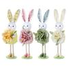 Easter Standing Bunny Doll Cute Fabric Rabbit Figurine with Artificial Flower for Spring Home Shelf Table Decor