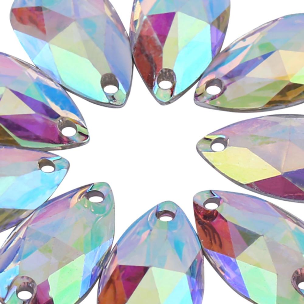 200pcs AB Faceted Drop Shape Rhinestone Electroplated Resin Sewing Rhinestone Multi Color Double Holes Rhinestone DIY Crafts
