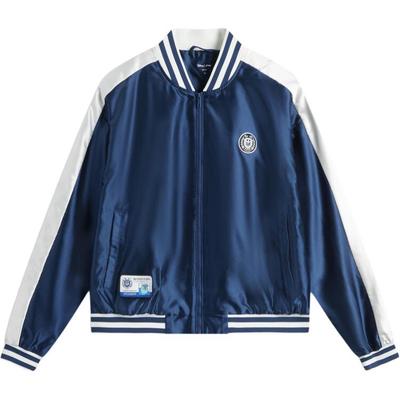 Li Ning Striped Patchwork Zipper Comfortable Breathable Sports Jacket Women Jackets Deep-Navy Cream AFDU818-2