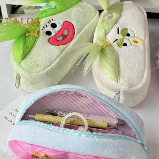 Funny Fried Hair Pencil Case DIY Long Hair Doll Pencil Case Box Large Capacity Zipper Organizer Storage Bag Stationery Organizer