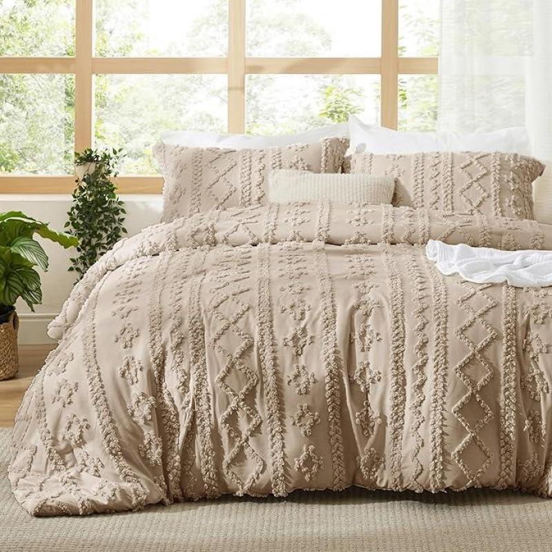 Velvet Tufted Bedding Set 3pcs Soft Brushed Microfiber Bohemian Style Bed Cover With Fitted Sheet