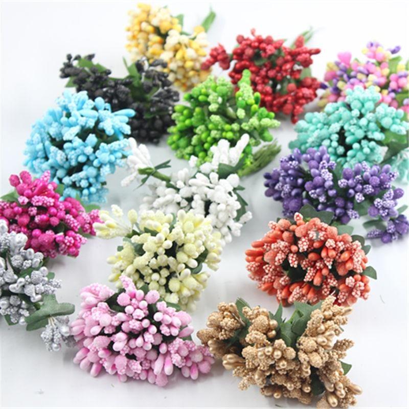 Mini Artificial Stamen Bud Bouquet Leaf Flower for Home Garden Wedding Car Corsage Decoration Box Crafts Supplies.
