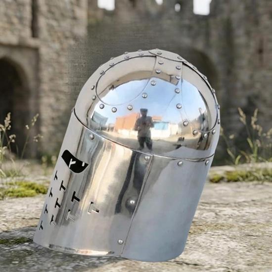 Crusader Knight Great Helm, Medieval Steel Polished Sugarloaf Helmet 14th Century Armor