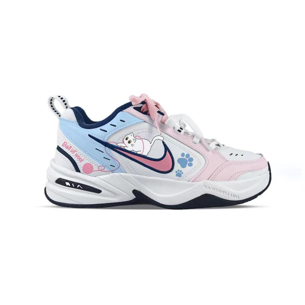 Nike Air Monarch 4 Abrasion Resistant Breathable Low Top Chunky Sneakers Unisex Blue Pink 415445-102(team183-)
