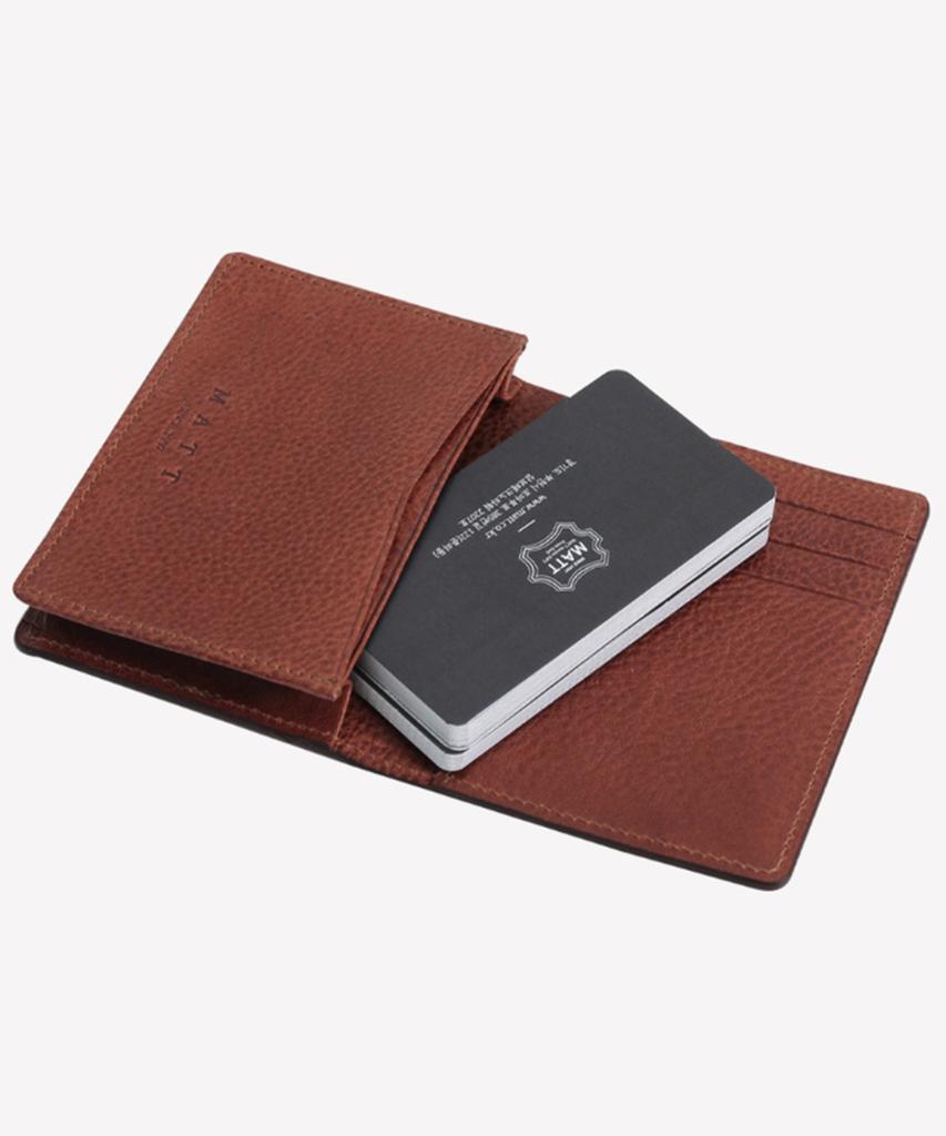 Matt Alpha Sand Italian Cowhide Business Card Holder Two-Tone Dark Brown