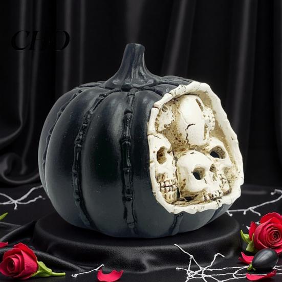 Secret Room Accessories Halloween Skull Pumpkin Figurine, Realistic Resin Skeleton Statue Decorations, Spooky Bone Figurines Desktop Ornaments