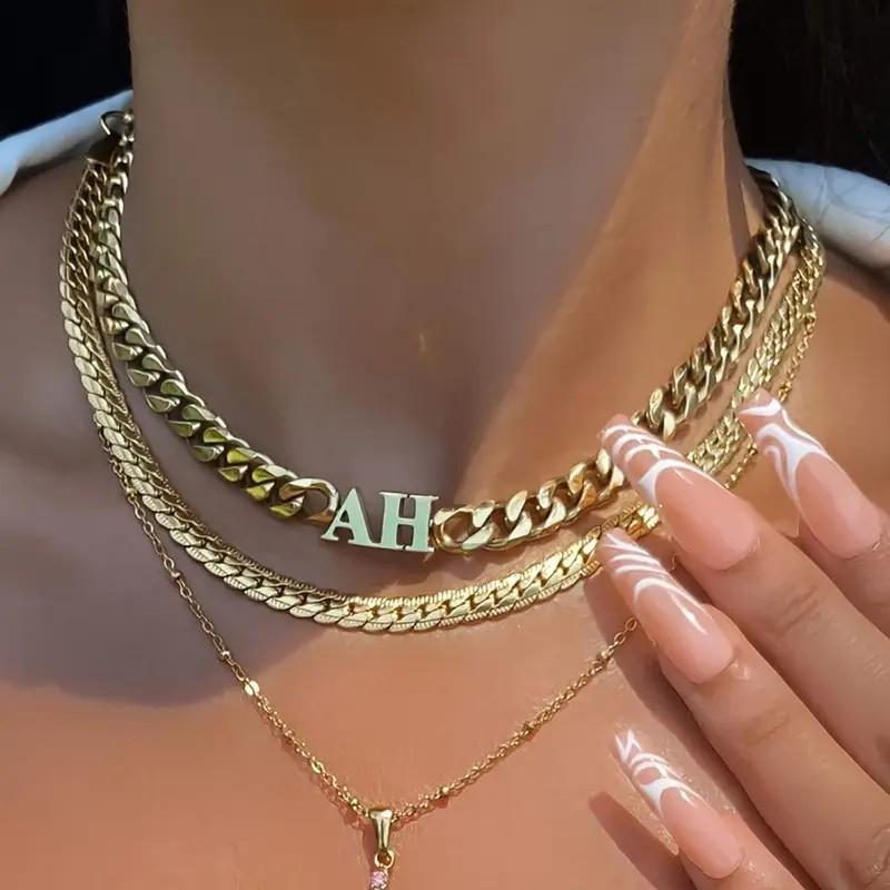 Custom Letter Pendant Stainless Steel Trendy Gold Plated Cuban Link Chain Choker Necklace Cuban Chain золотой