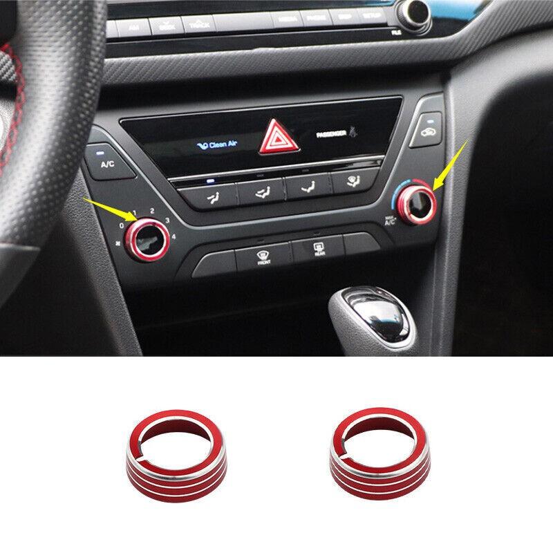 For Hyundai Elantra 2017-2018 Red Aluminum Console Air Conditioning Knob Trim 2X