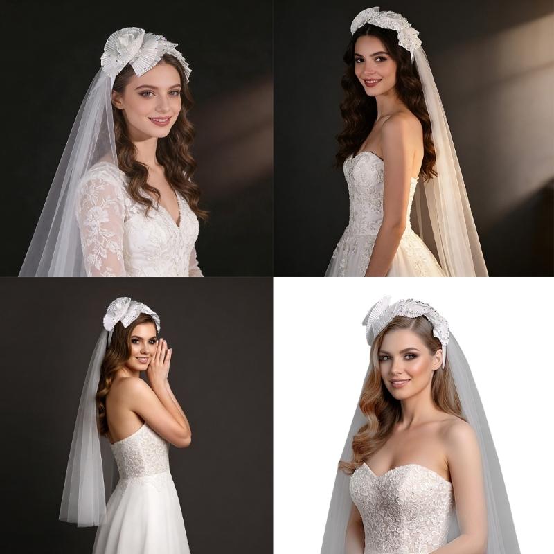 Fingertip Length Bride Veils with Flower Hairband Design for Elegant Bride Church and Outdoor Wedding Ceremony Dressingup