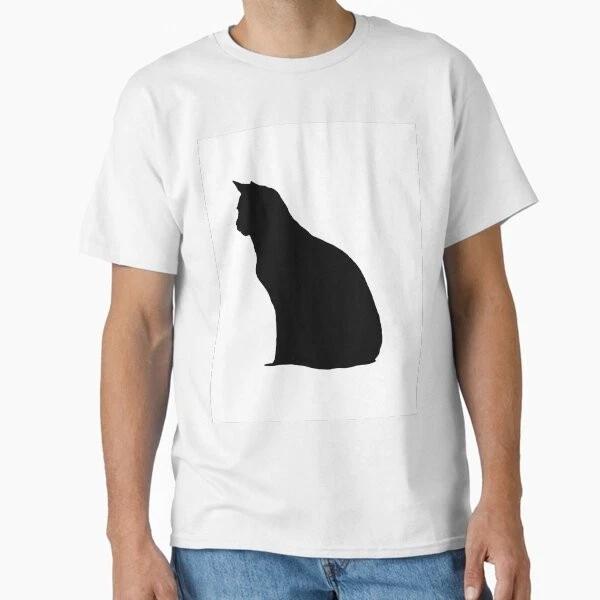 Black Cat Silhouette On White Background Classic Made In Usaaus Tshirt S2xl S