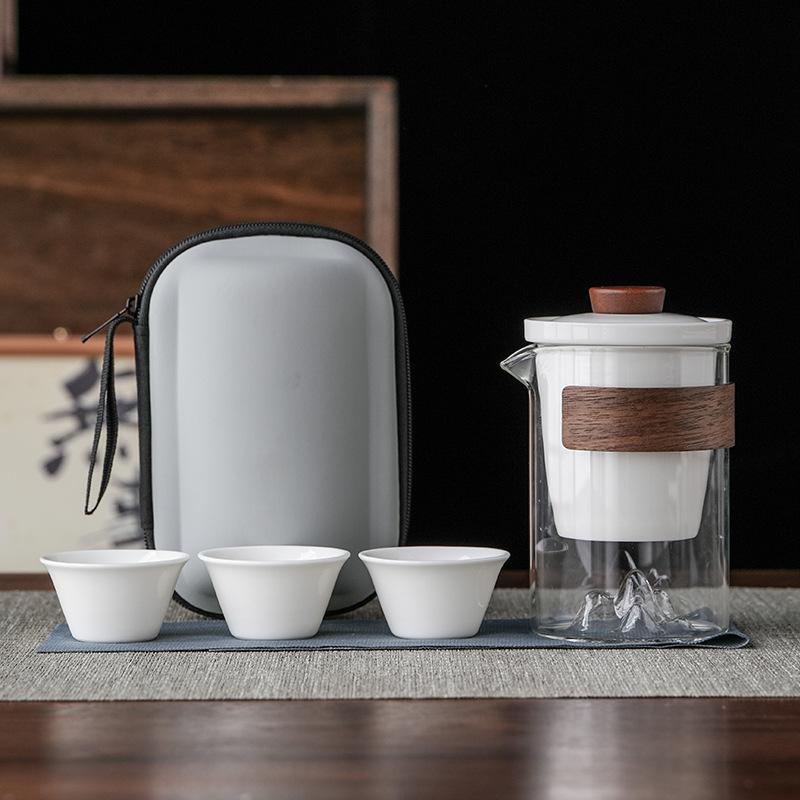Light Luxury Suet Jade Porcelain Guanshan Kuaike Cup Travel Tea Set, a Pot of Three Four Five Six Cups of High-end Business Gifts