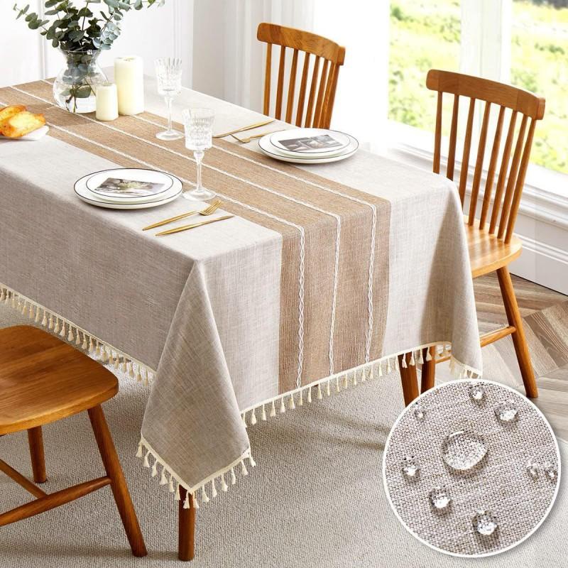 Waterproof Cotton Linen Tablecloth With Embroidery Oil-Resistant Washable Dining Table Cover Nordic Style Rectangle Mat