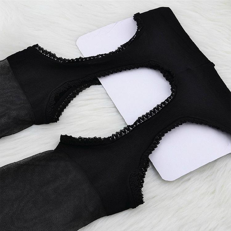 Sexstrümpfe vierseitig offener Schritt freie Strümpfe Versuchung ultradünne schwarze Seidenstrumpfhose offener Schritt transparente Strümpfe Frauen