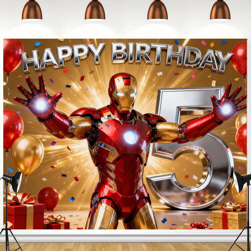 Iron Man Theme Banner Background Children Boy Birthday Party Decoration Customizable Room Poster Baby Shower Arrangement Props