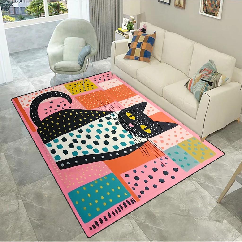 Art Cat Carpet Pet-Friendly for Living Room Home Decoration Non-Slip Sofa Side Cute Mats Bedroom Large Area Cloakroom Rug Tapis