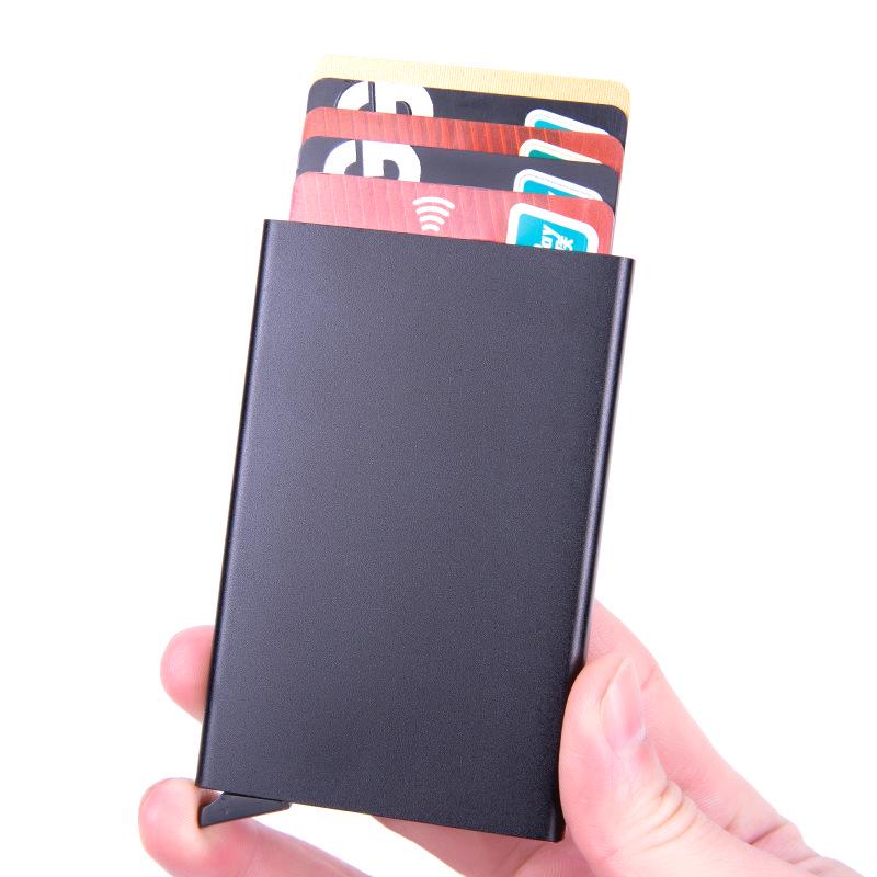 Men's Anti-Demagnetization Anti-Theft RFID Card Holder with Automatic Pop-Up and Clip Sleeve