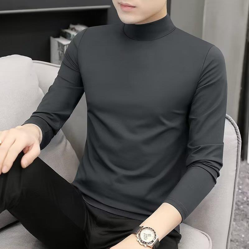 2-Pack Men's Modal Mid-Neck Long-Sleeve T-Shirts for Spring and Autumn