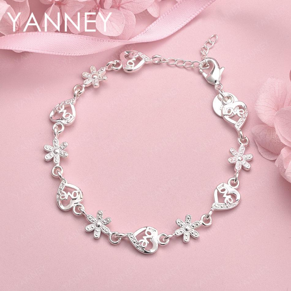 

925 Sterling Silver 8-inch Exquisite Heart and Flower Bracelet for Women, Fashionable Party Gift Jewelry Accessories
