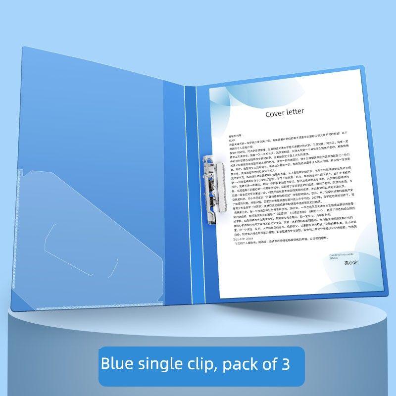 M & G Transparent Contract Multi-Page Score Book Folder 3 Pieces [Single Clip | Blue | Thickened]