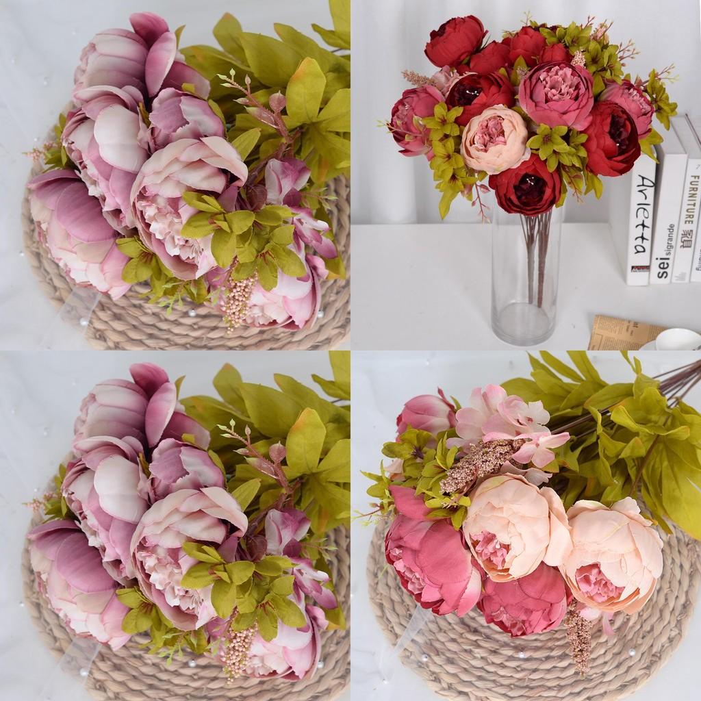 Peony Faux Flower Pack Of 13 With Silk Material For Interior Design And Photography
