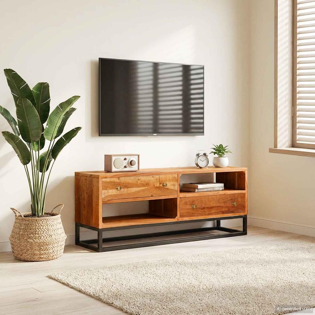 Beta Natural Sideboard with Doors 70 x 30 x 75 cm Solid Acacia Wood