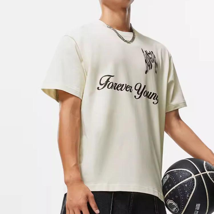 Li-Ning Badfive Letter Print Crew Neck Short Sleeve T-Shirt Unisex Tops Off-White AHST917-1