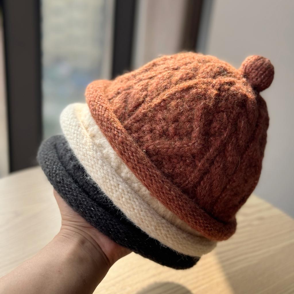 New Cute Little Fur Ball Niche Slim Woolen Hat for Women Autumn and Winter Warm Curled Landlord Hat Knitted Hat Versatile
