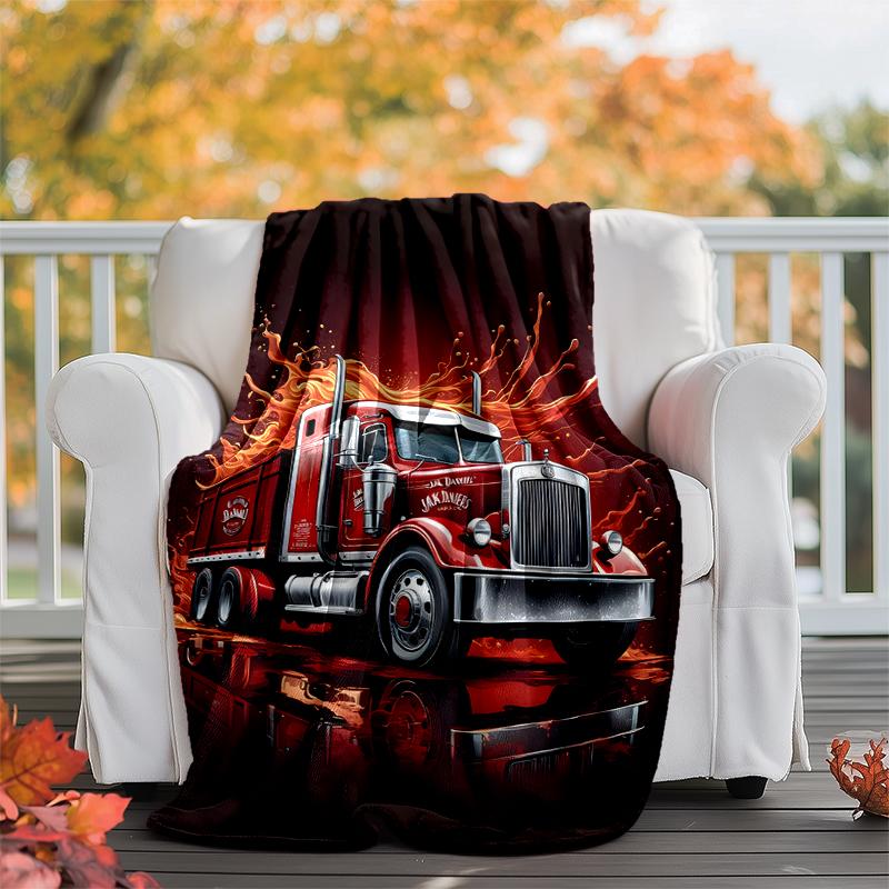 Truck Driver Flannel Blanket Soft Warm All-Season Throw, Design for Camping, Car Travel, Hiking Sofa, Bed, Office Perfect Gift for Parties