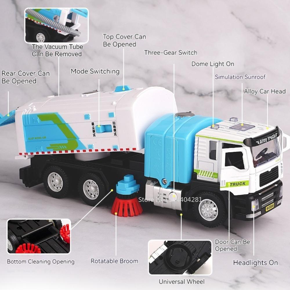 1: 50 Electric Sweeper Alloy Watering Truck Diecast Model Miniature Toys Car Doors Opened Sound Light Vehices For Children Gifts