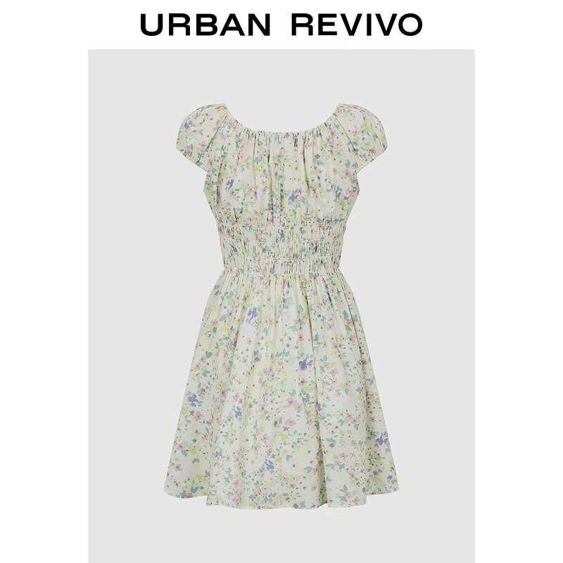 UR 2026 Women s Shirred Floral Tie-Waist Smocked Dress M