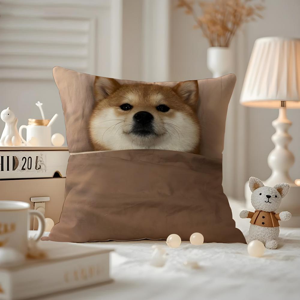 Cute Shiba Inu Cushion Cover Antidustmite Pillowcase Invisible Zipper Silky Short Plush Sofa Cushion Cover