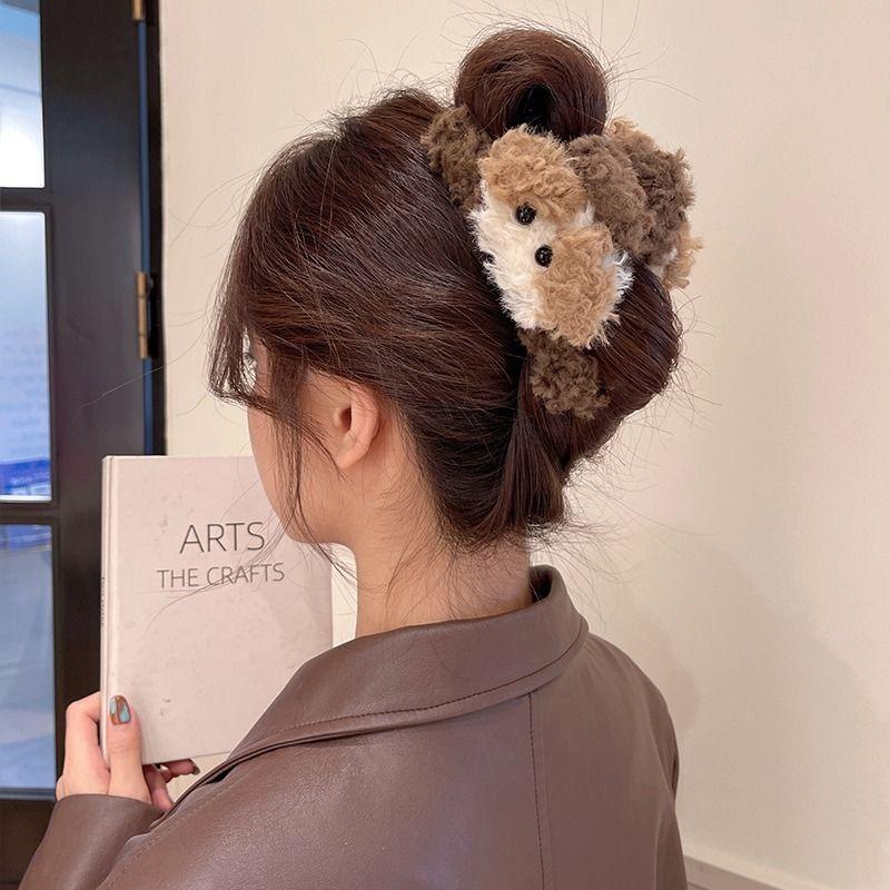 1pc Curly Cute Dog Autumn/Winter Plush Large Grip Clip New Cute Back of Head Hairpin Shark Clip Hair Accessory