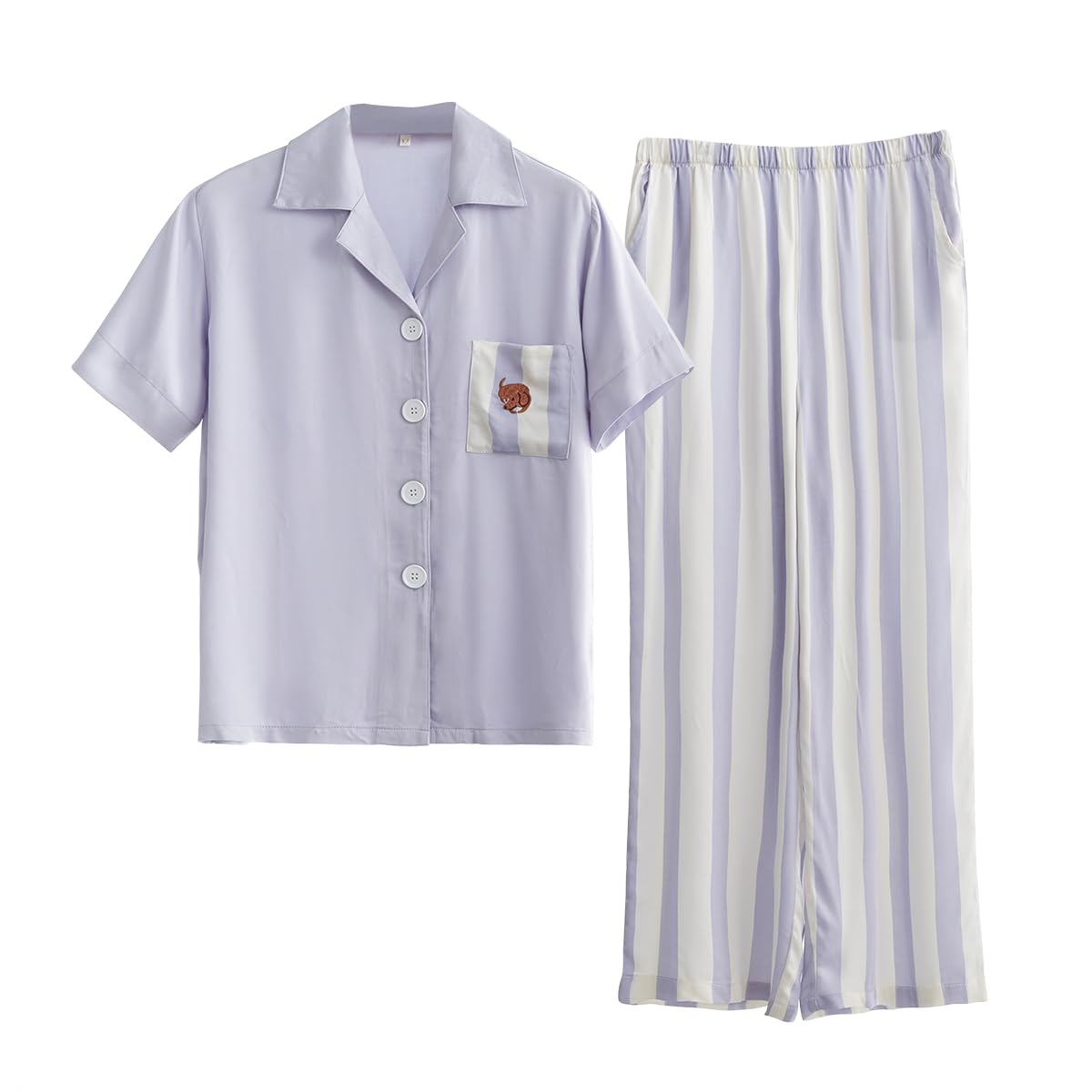 

Комплект женский Euyqs из вискозного атласа: топ с коротким рукавом и брюки, (Пепельно-фиолетовый, XL)