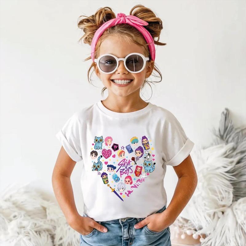 2026 Heet Huntrix Kpop Liefdespatroon T-shirt voor Jongens Meisjes Fans Cadeau Zomer Ronde Hals Korte Mouw T-shirts Mode Kinder T-shirt