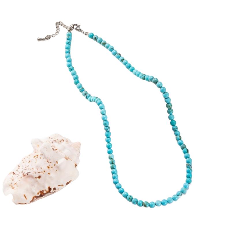 Přírodní modrý tyrkys kulaté korálky ručně pletený náhrdelník, bohémský stylový elegantní denní dovolenková bižuterie, nejlepší volba pro dárek pro maminku