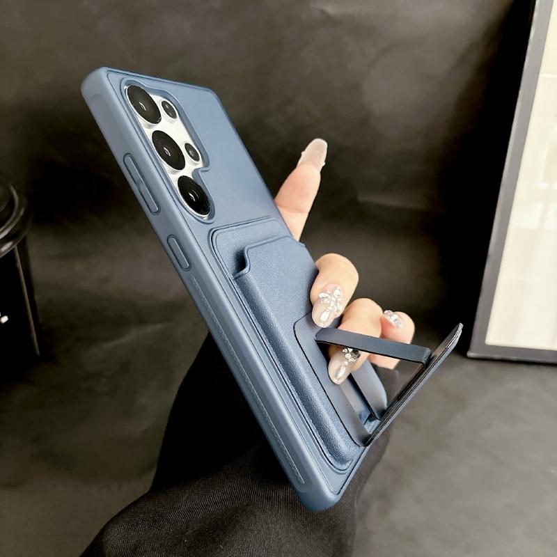 Solid Color Matte Soft TPU+Hard PC Wallet Card Slot Bracket Phone Case For Samsung S25 S24 S23 S26 Ultra Plus FE A56 A55 A54 A36