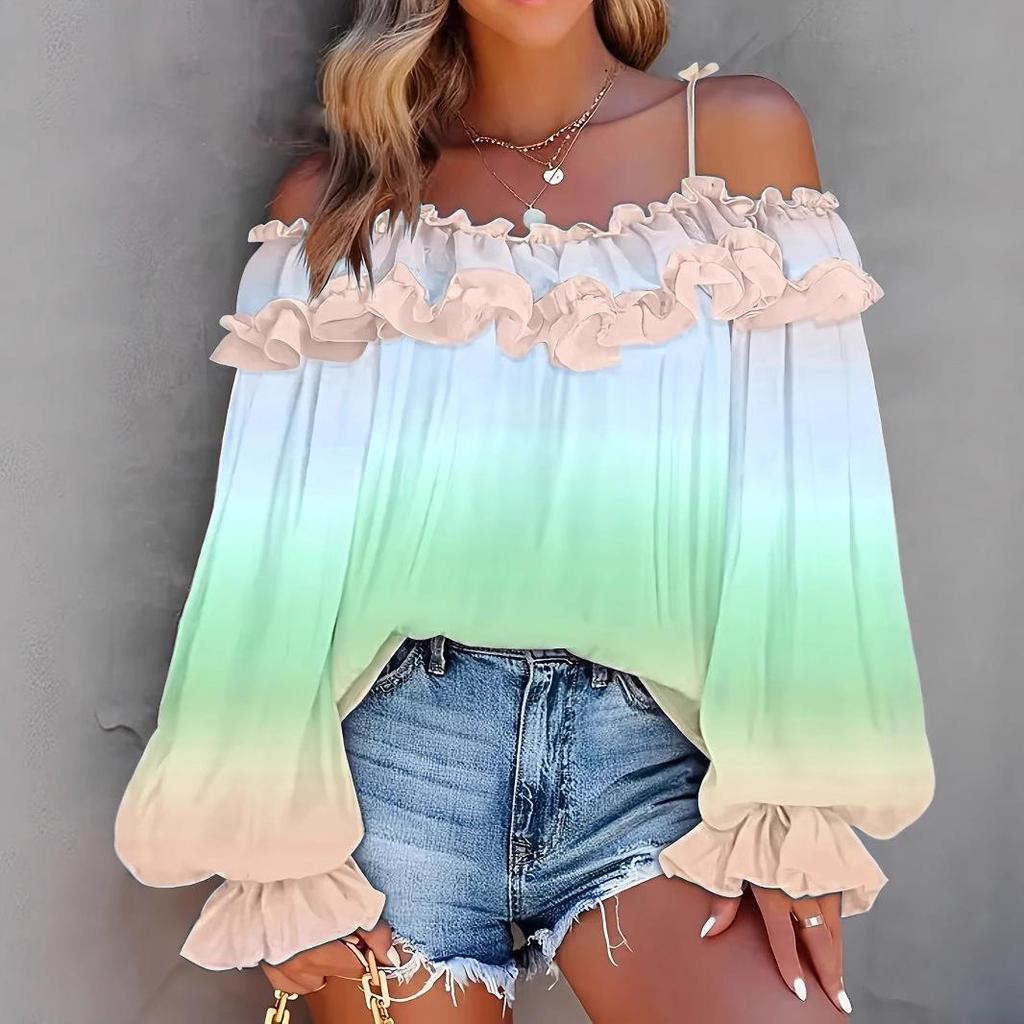 2025 Summer Spicy Girl Plus Size Off-Shoulder Gradient Lace-Up Top
