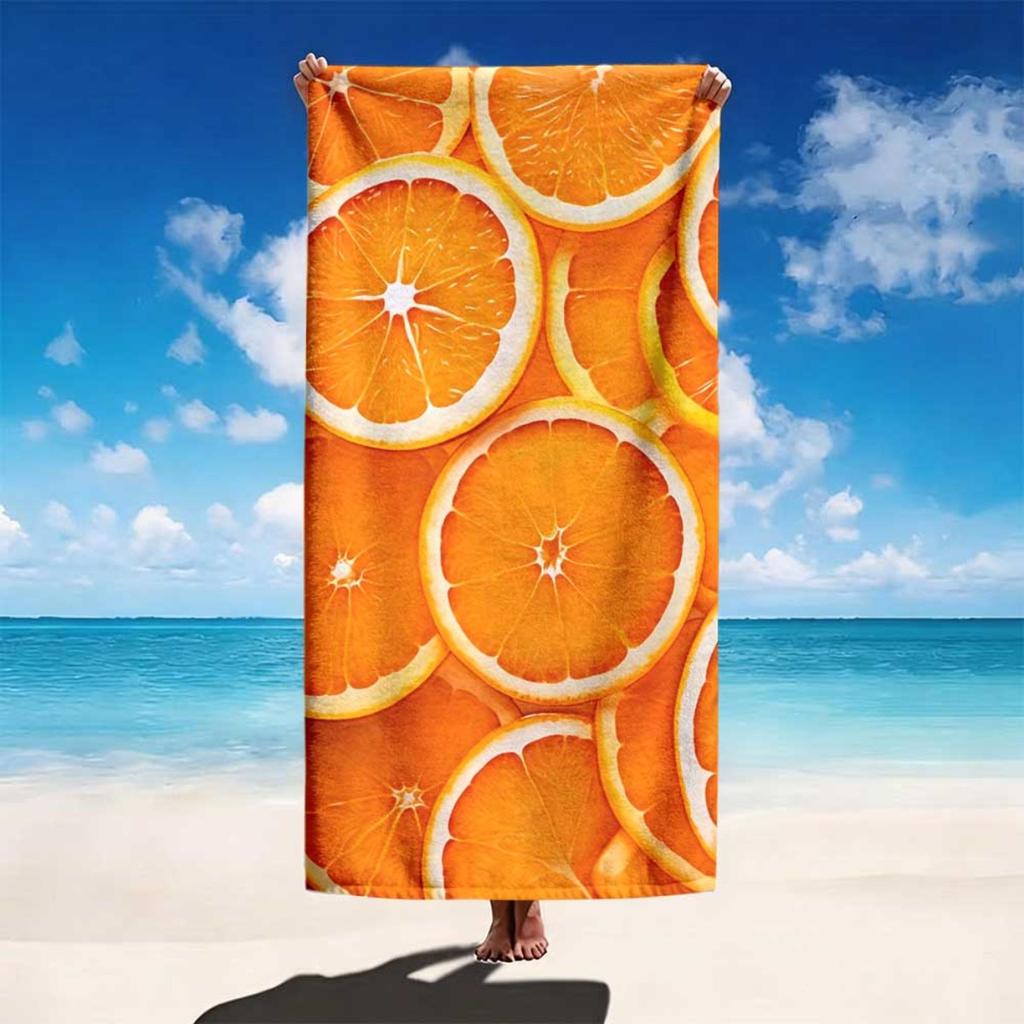 Cute Orange Print Beach Towel Unisex Absorbent for Pool Beach Gym Yoga Camping Summer Essential Po Prop Gift