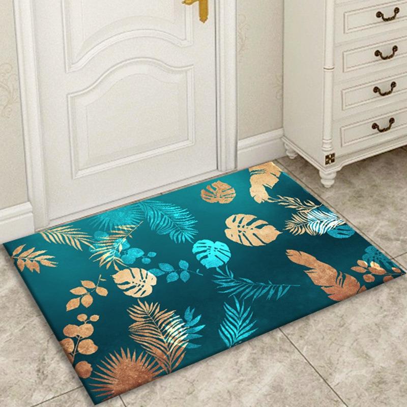 Fresh Leaf Print Door Mat Absorbent Non-Slip Bathroom Kitchen Floor Pad for Bedroom Entrance Bathroom Waterproof Foot Rug Beauty