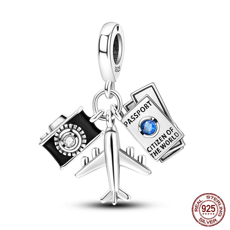 925 Silver Pink Heart Wings Skating Shoe Aircraft Camera Charms Beads Pendant Fit Qikaola 925 Original Bracelet Jewelry