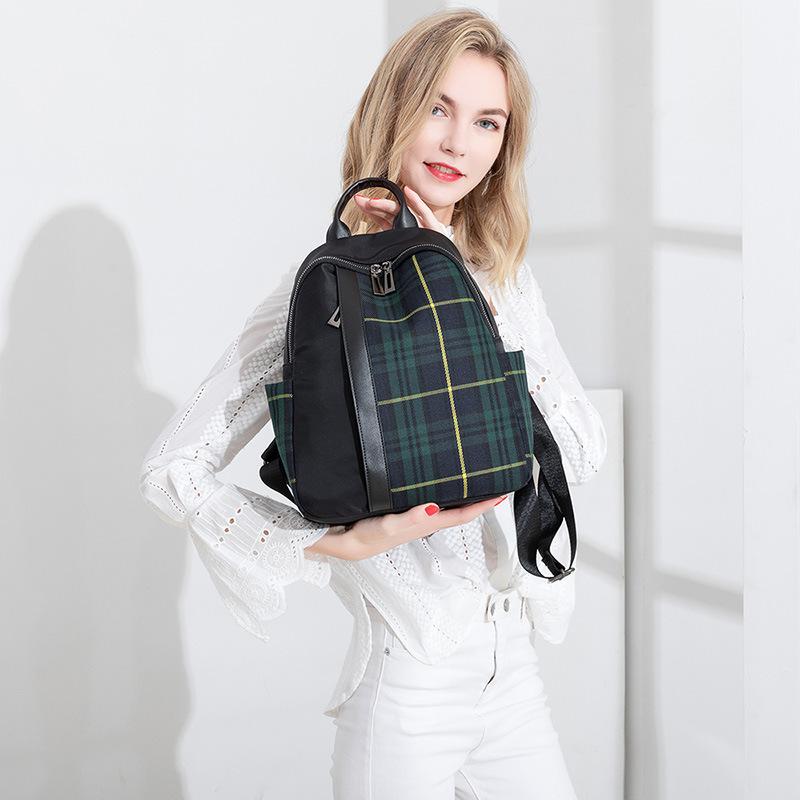 Contrast Color Plaid Backpack Female Spring Easy To Take Large Capacity Oxford Cloth Backpack Travel Bag
