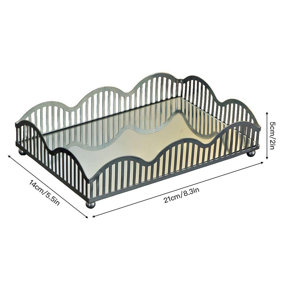 Exquisite Metal Storage Tray with Glass Mirror Bathroom Sundries Organizer Home Decorations