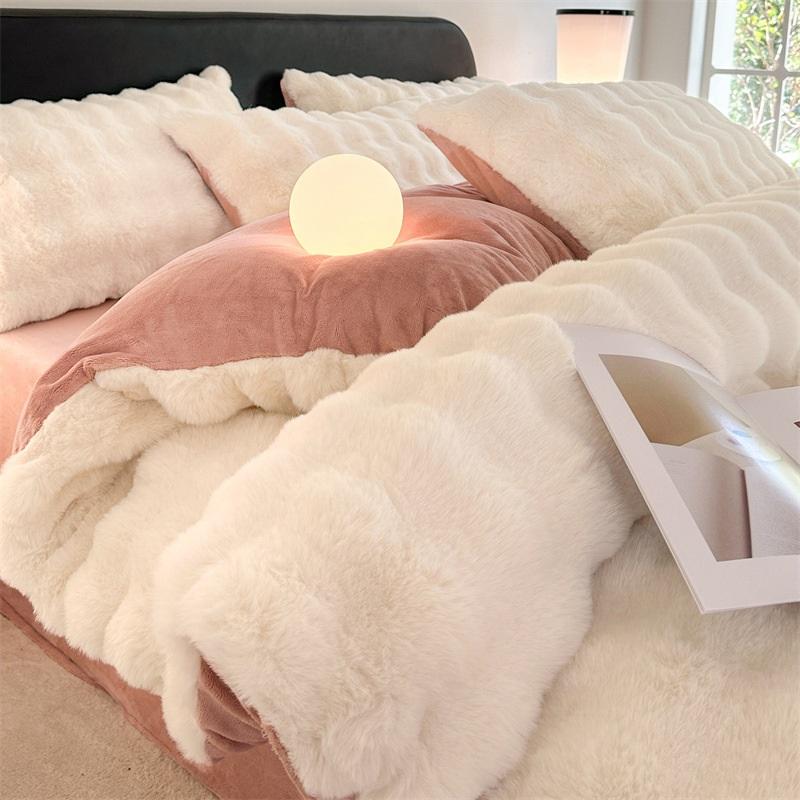 Pluszowy 4-częściowy zestaw Mleczny aksamit Gruby Ciepły Dwustronny Polar koralowy Prześcieradła Poszwa na kołdrę Poszewki na poduszki Przytulny Zestaw pościeli