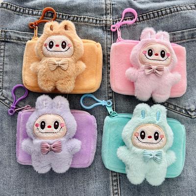 Bolsa de mudança de coelho de desenho animado, porta-cartões, fofa com bolsa pendurada com chaveiro, mini bolsa pequena portátil para cinto