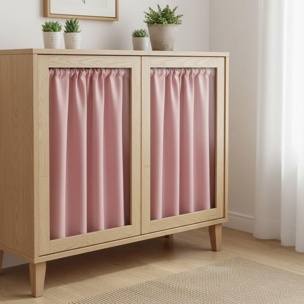 2PCS Solid Color Kitchen Short Curtain Through-rod Design Cabinet Curtain Fireplace