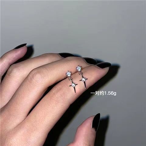 

Zircon premium sense stud earrings female niche design sweet cool cross screw earbone stud