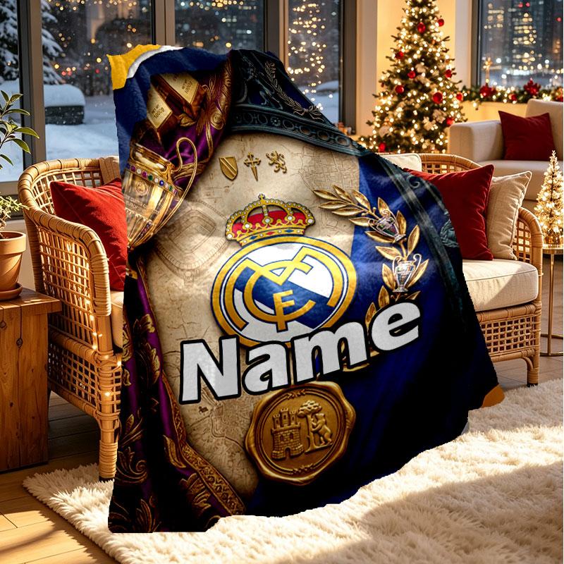 Personalizovaná deka s potiskem Realu Madrid, Vlastní jméno, Domácí dekorace, Ložnice, Pohovka, Kempování, Gauč, Dárky k narozeninám, Vánocům