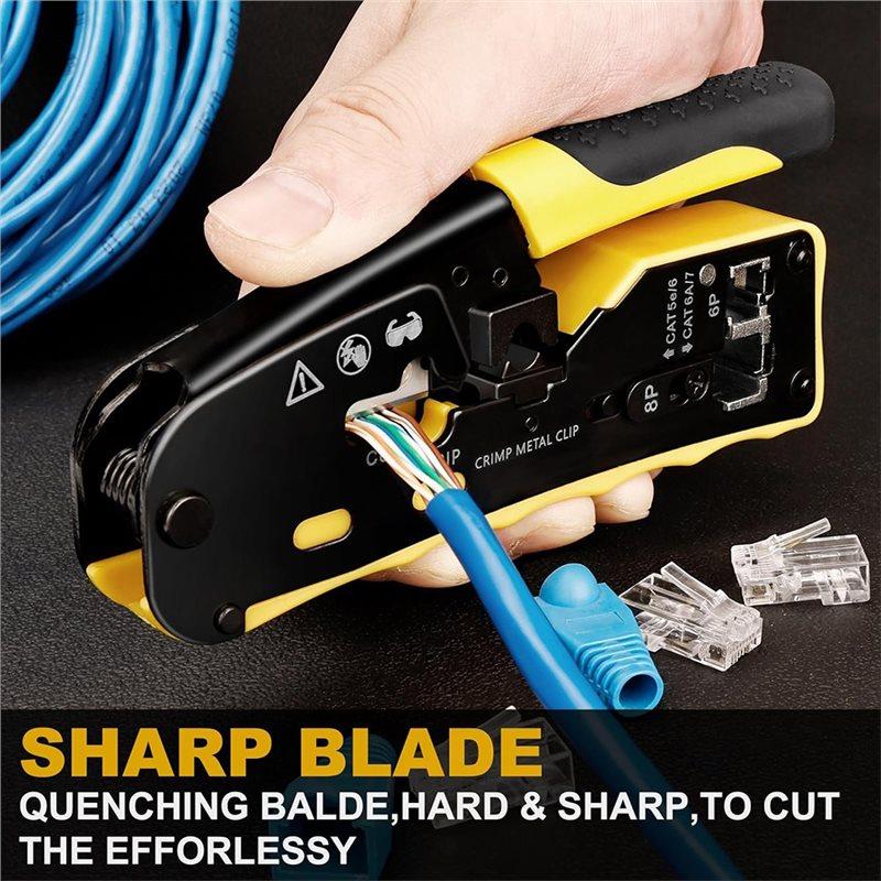 A25F-Modular Data Cable Crimper RJ45 Crimp Tool For Cat5 For Cat6 For Cat6a Ethernet Crimper Ratcheting Through Grade Network Pl