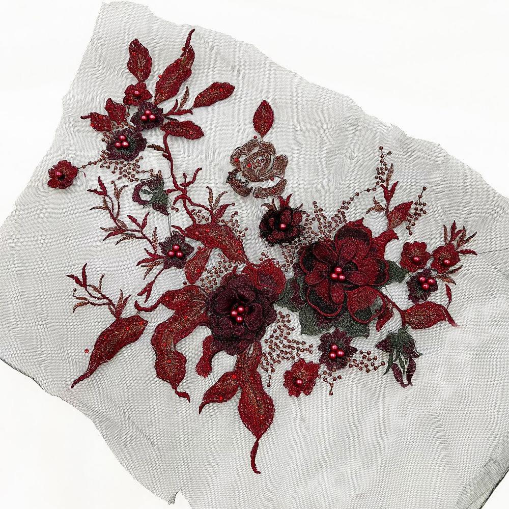 Colorful Sequined Sewing On Patches Flower Lace Beaded Lace Applique  Bridal Dress